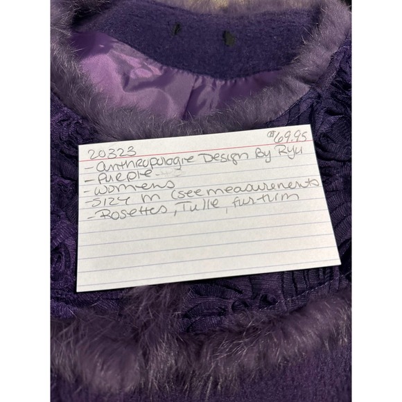 Anthropology by Ryu Women's Coat Size Medium Purple Fur Trim Pockets Buttons - Picture 10 of 11